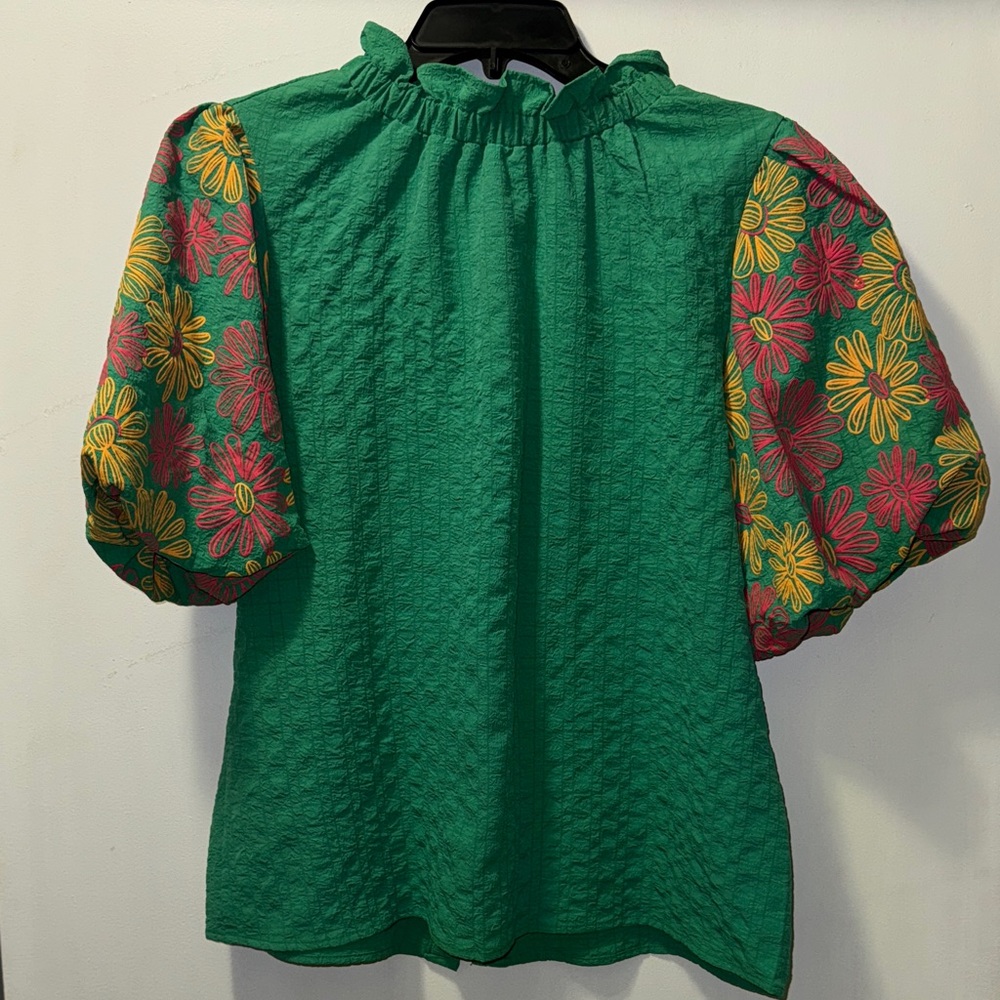 Floral Sleeve Green Top